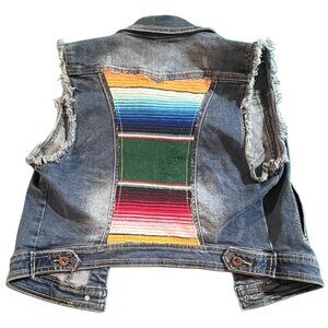 Vintage YA YA Club Women's Petite Medium Button Down Back Patch Denim Jacket